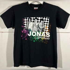 VTG Jonas Brothers Shirt Youth Sz M Black Y2K The Burning Up Tour 2008 Tee Anvil